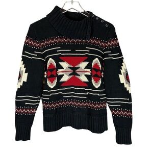 CHAPS Women's Small Aztec Southwestern Red & Black Asymetrical Neck Sweater